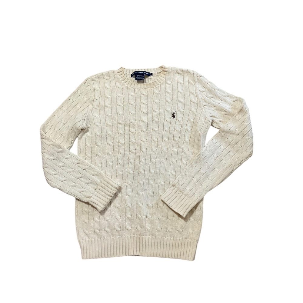 Ralph Lauren Sport Cable-Knit Cotton Crewneck Ivory Jumper Size Large old money - Picture 5 of 16